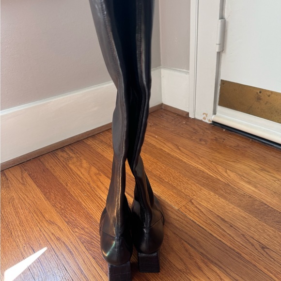 $1446 Ermanno Scervino Croc Effect Block Heel Tall‎ Over the Knee leather boots - Picture 7 of 10